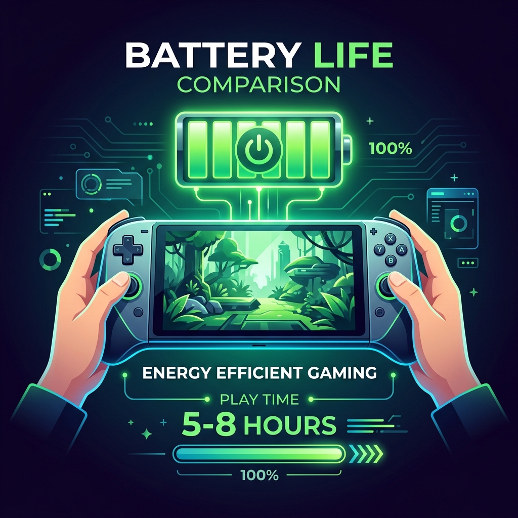 R36H battery life infographic showing 5-8 hours play time with 3000mAh replaceable battery