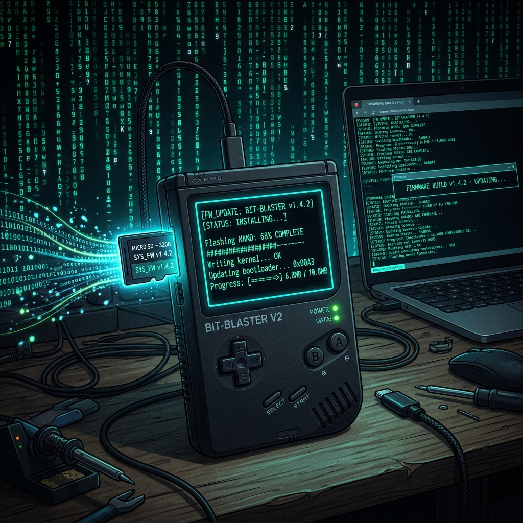 R36H firmware setup process with SD card and laptop showing terminal commands