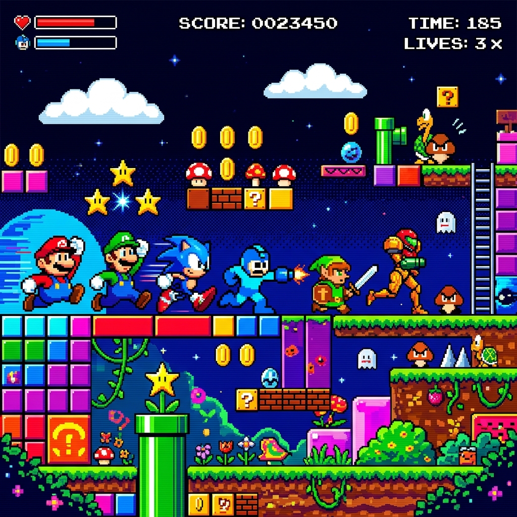 Retro gaming pixel art background